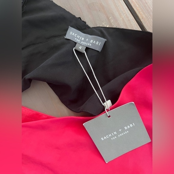 Sachin + Babi NWT Vegas Silk pink and black Cocktail Dress Sequin Shoulder 4 - Picture 10 of 13